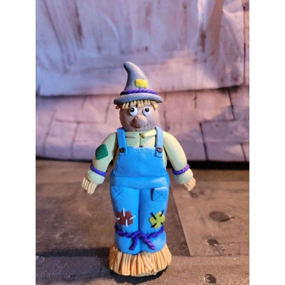 Halloween‎ clay scarecrow Handmade overalls witch decor figure